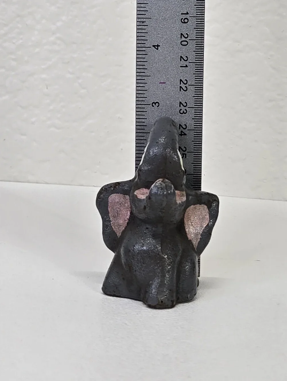 VTG Cast Iron Elephant Bottle Opener‎ Figural Paperweight Trunk Up Pink Mouth #1